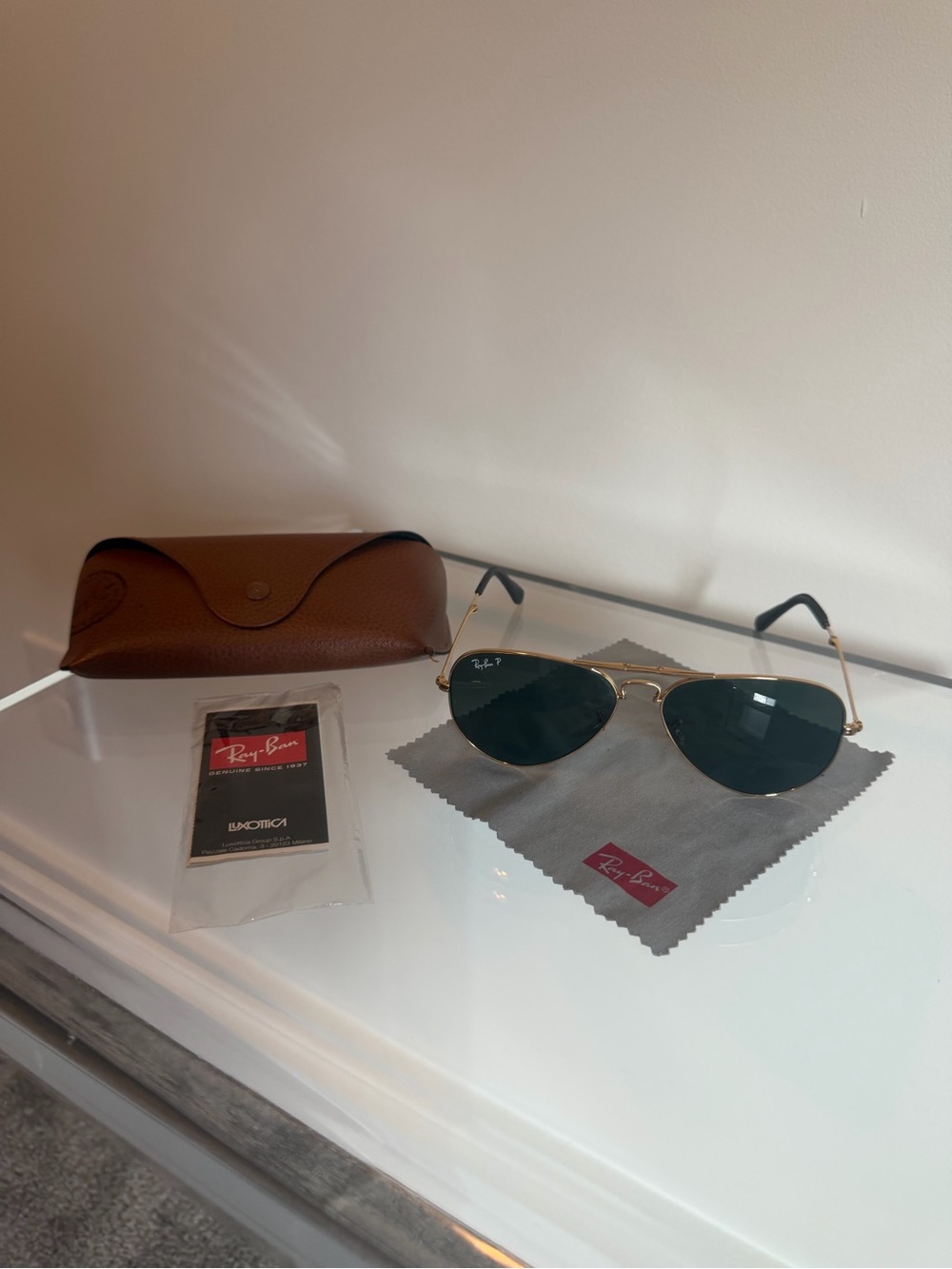 Ray-Ban Polarized Gold Frame Gray Lens Aviator Sunglasses